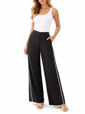 High Rise Wide Leg Polka Dot Pants | Black and White Coastal Minimalist